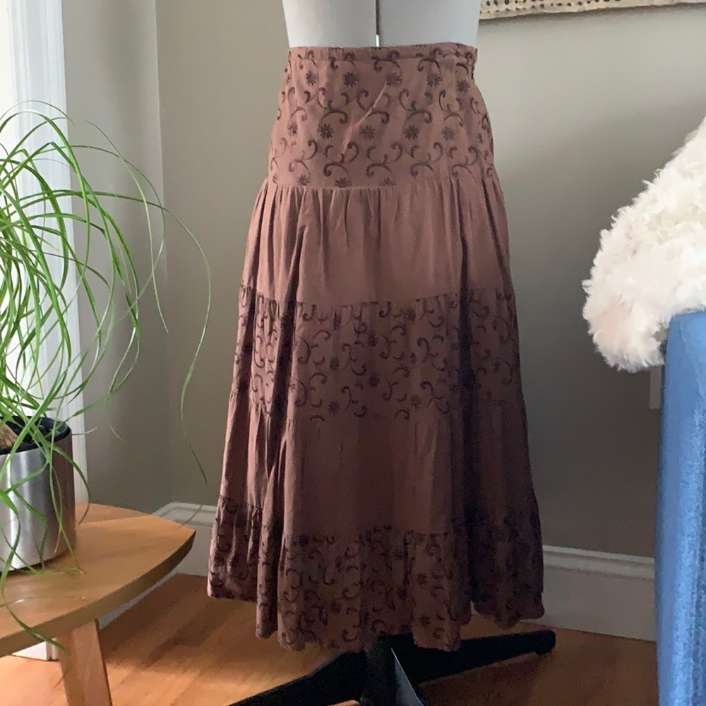 Vintage Boho A-Line Embroidered  100% Cotton Skirt